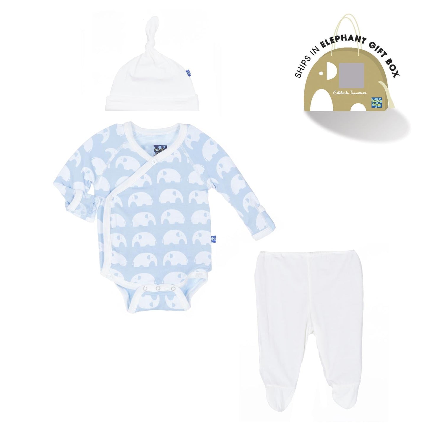 Kimono Newborn Gift Set with Elephant Box in Pond Elephant