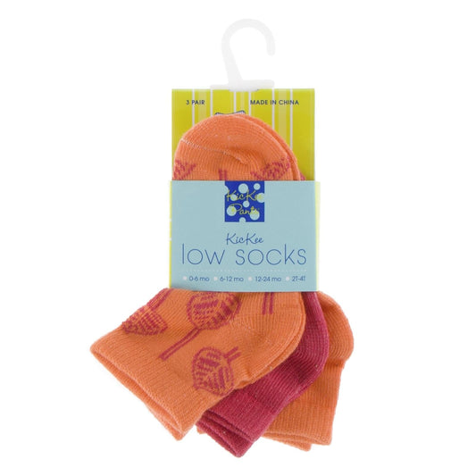 Low Ankle Sock Set in Nectarine, Red Ginger & Nectarine Leaf Lattice