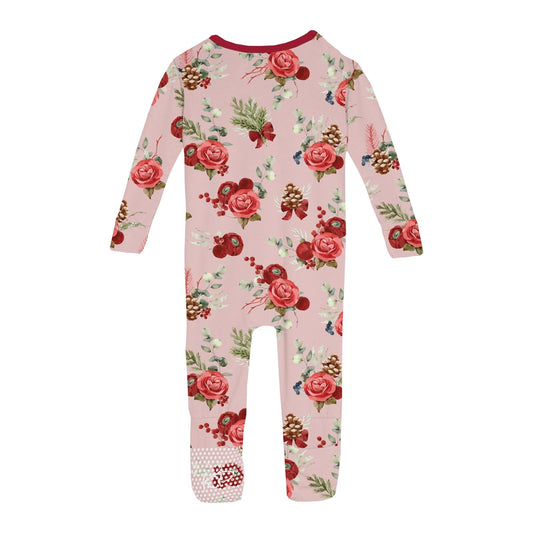 Print Convertible Coverall in Baby Rose Holiday Floral