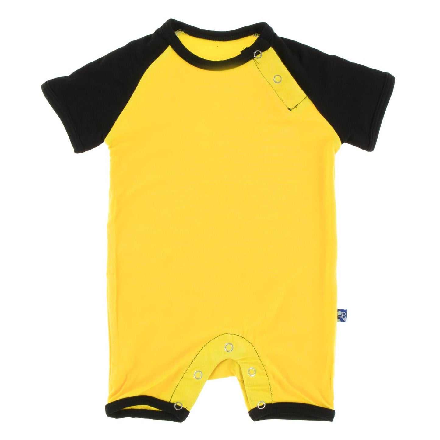 Short Sleeve Raglan Romper in Lemon with Midnight