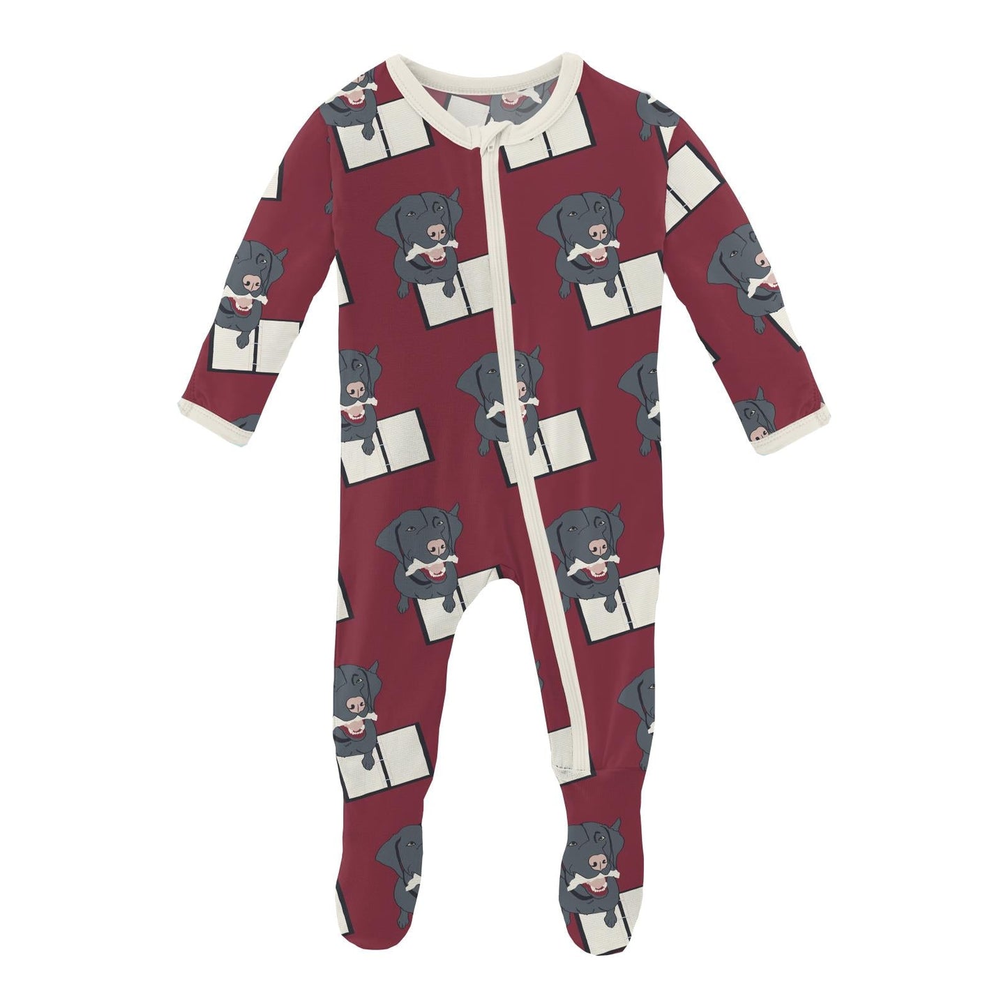 Print Footie with Zipper in Wild Strawberry Dog Ate My Homework