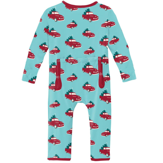 Print Coverall with Zipper in Iceberg Trucks and Trees