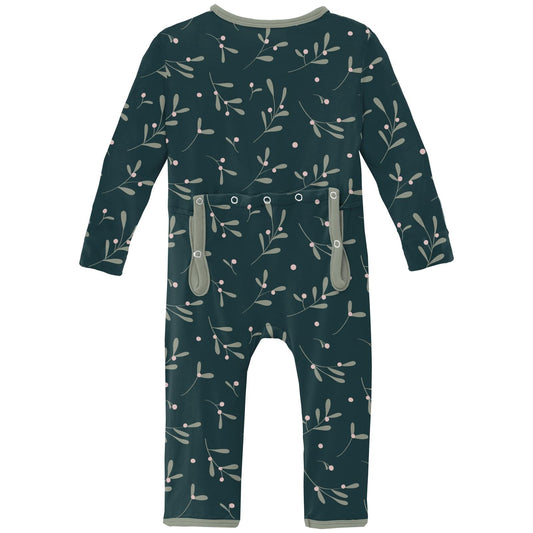 Print Coverall with 2 Way Zipper in Pine Mistletoe