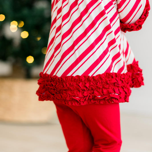 Print 3/4 Sleeve Babydoll Outfit Set in Peppermint Stripe
