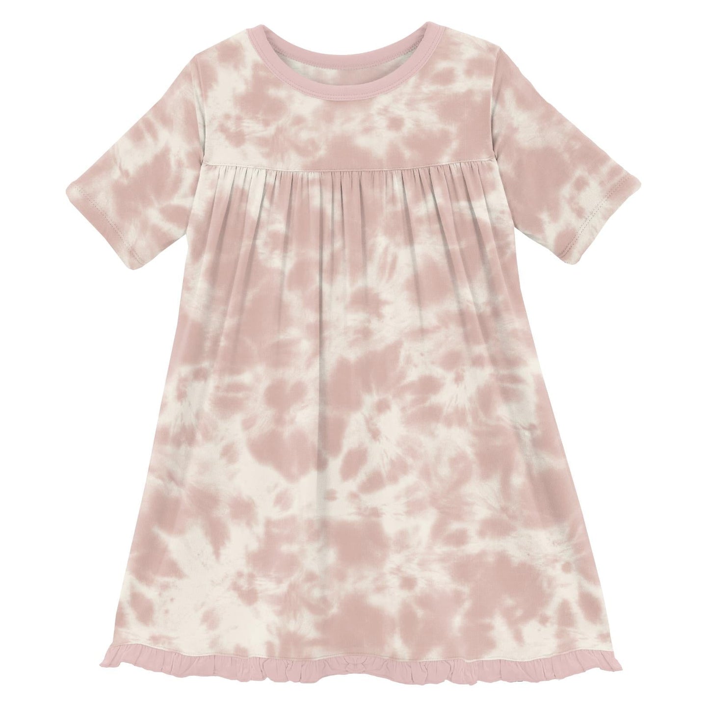 Print Short Sleeve Swing Dress in Baby Rose Tie Dye