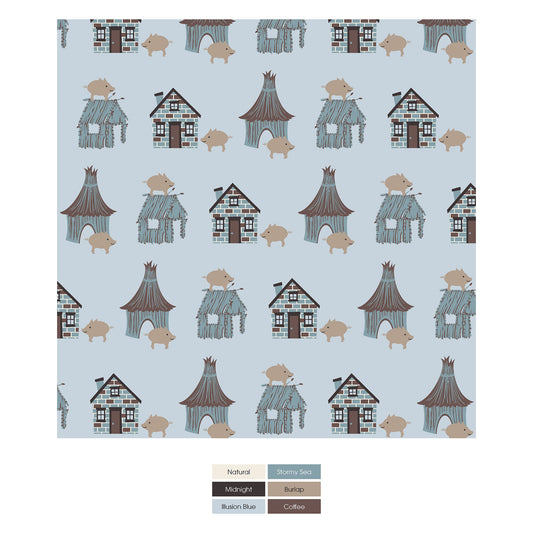 Print Bandana Bib in Illusion Blue Three Little Pigs