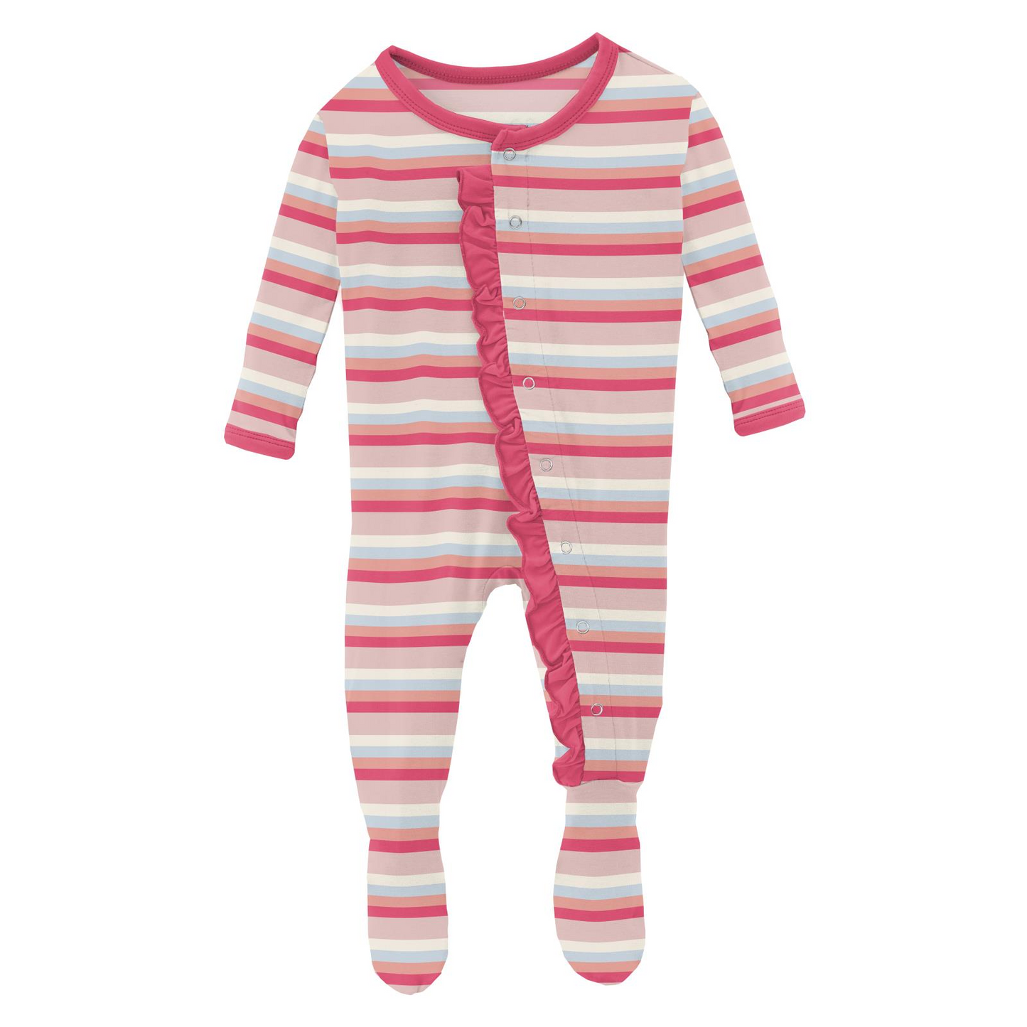 Print Ruffle Footie with Snaps, Baby Rose Stripe