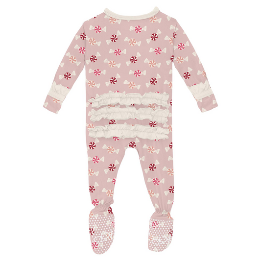Print Ruffle Footie with 2 Way Zipper, Baby Rose Peppermints
