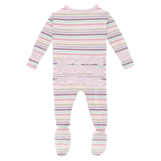 Print Ruffle Footie with 2 Way Zipper, Ice Cream Stripe