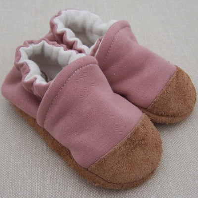 Organic Cotton and Leather Slipper Booties, Rosewood