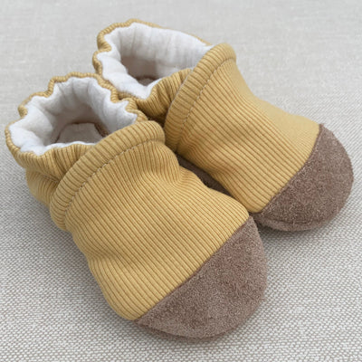 Organic Cotton and Leather Slipper Booties, Ribbed Sunflower