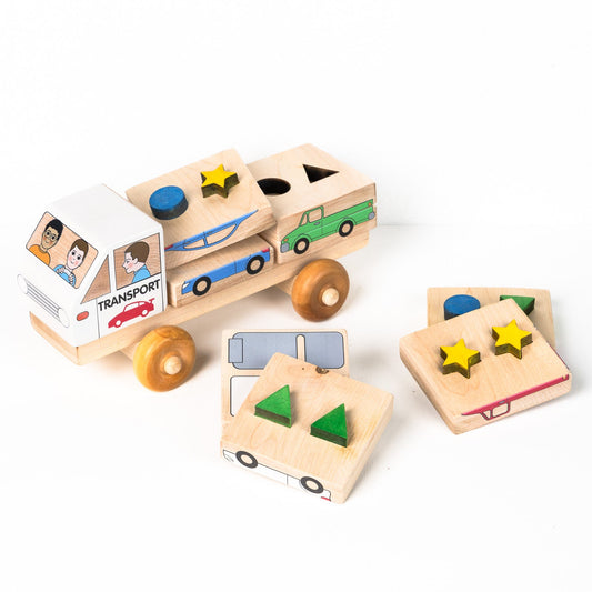 Shape Recognition Stackable Puzzle Truck - Car Transporter | Printed in the USA 🇺🇸