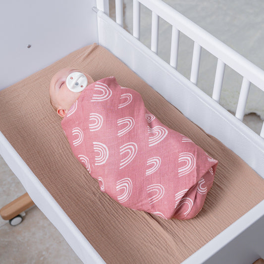 Muslin Swaddle Blanket, 47” x 47” in Mauve Rainbow, 1 Pack