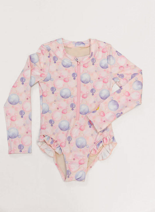 Girls Rashguard Swimsuit - Pink Bubbles