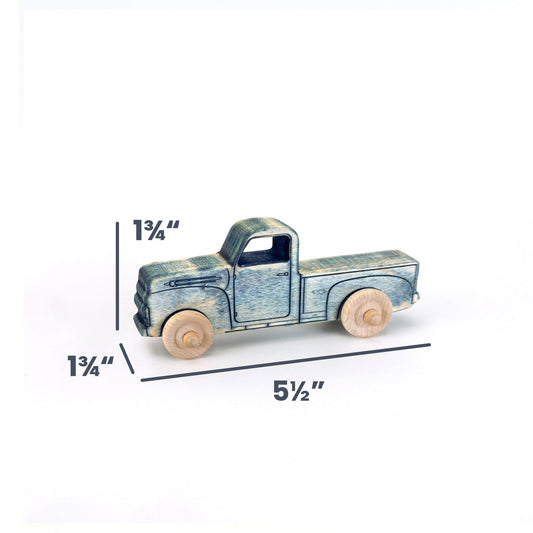 Montessori Educational 5.5" Vintage Blue Wooden Pickup Truck for Toddlers 1–3 | Eco-Friendly Maple Wood Toy | Made in the USA 🇺🇸