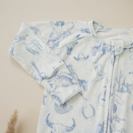 Cowboy Blues Ribbed Bamboo Zippy Pajamas