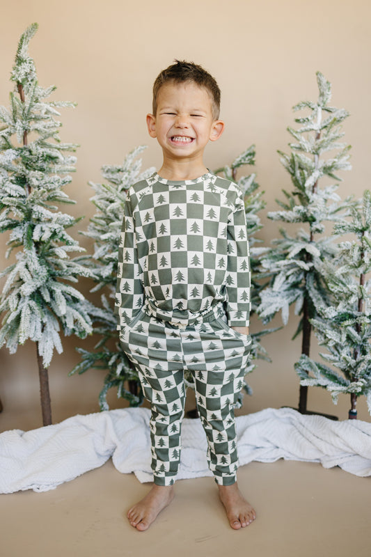 Checkered Christmas Trees Organic Cotton Set