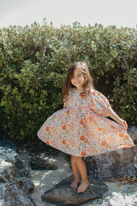 Dress with Puff Sleeves - Zinnia Bloom