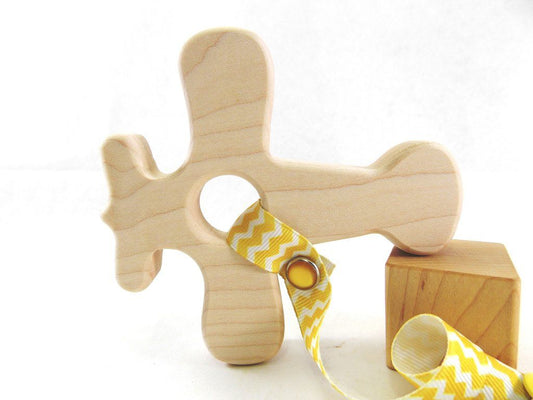 Wooden Airplane Grasping Teether Toy