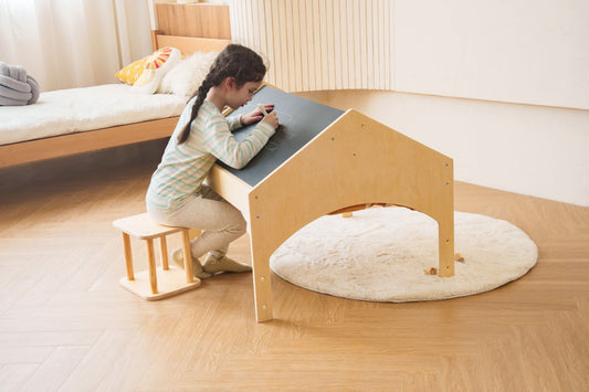 Ash Kids Play Tent & Desk Set | Adjustable Wooden Learning Tent with Desk, Chair & Chalkboard