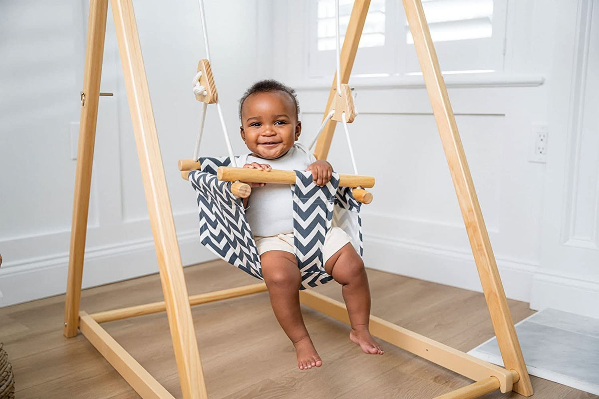 Spruce Blue Wave | Wooden Baby Swing Chair with Stand, Foldable