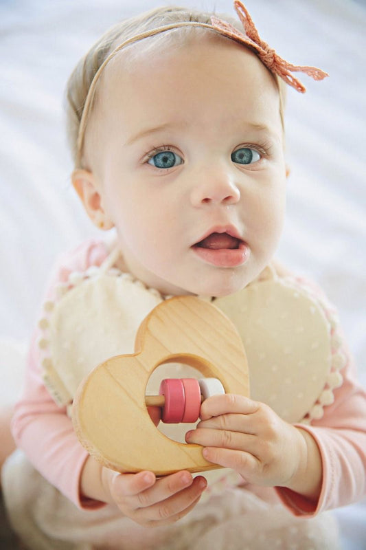 Wooden Heart Rattle Teether Toy