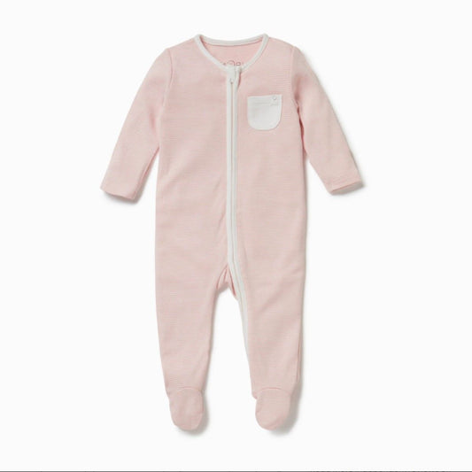 Blush Stripe Organic Clever Zip-Up Footed Sleepsuit