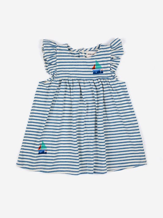 Blue Stripes Ruffle Dress
