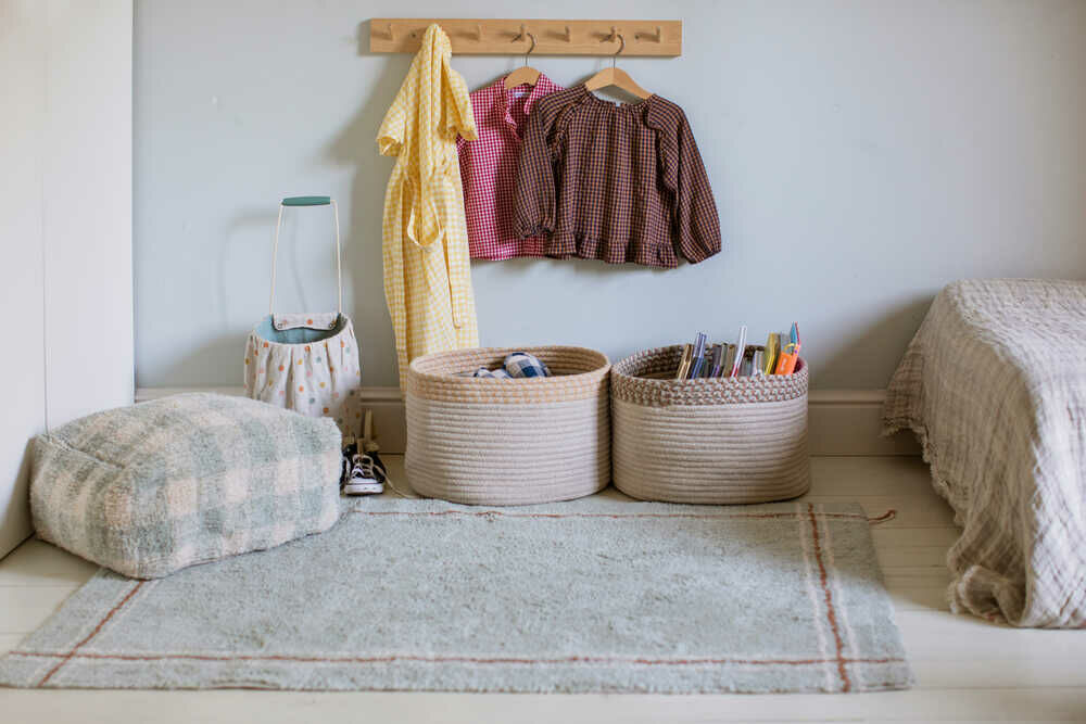 Cuisine Organic Cotton Washable Rug, Blue Sage