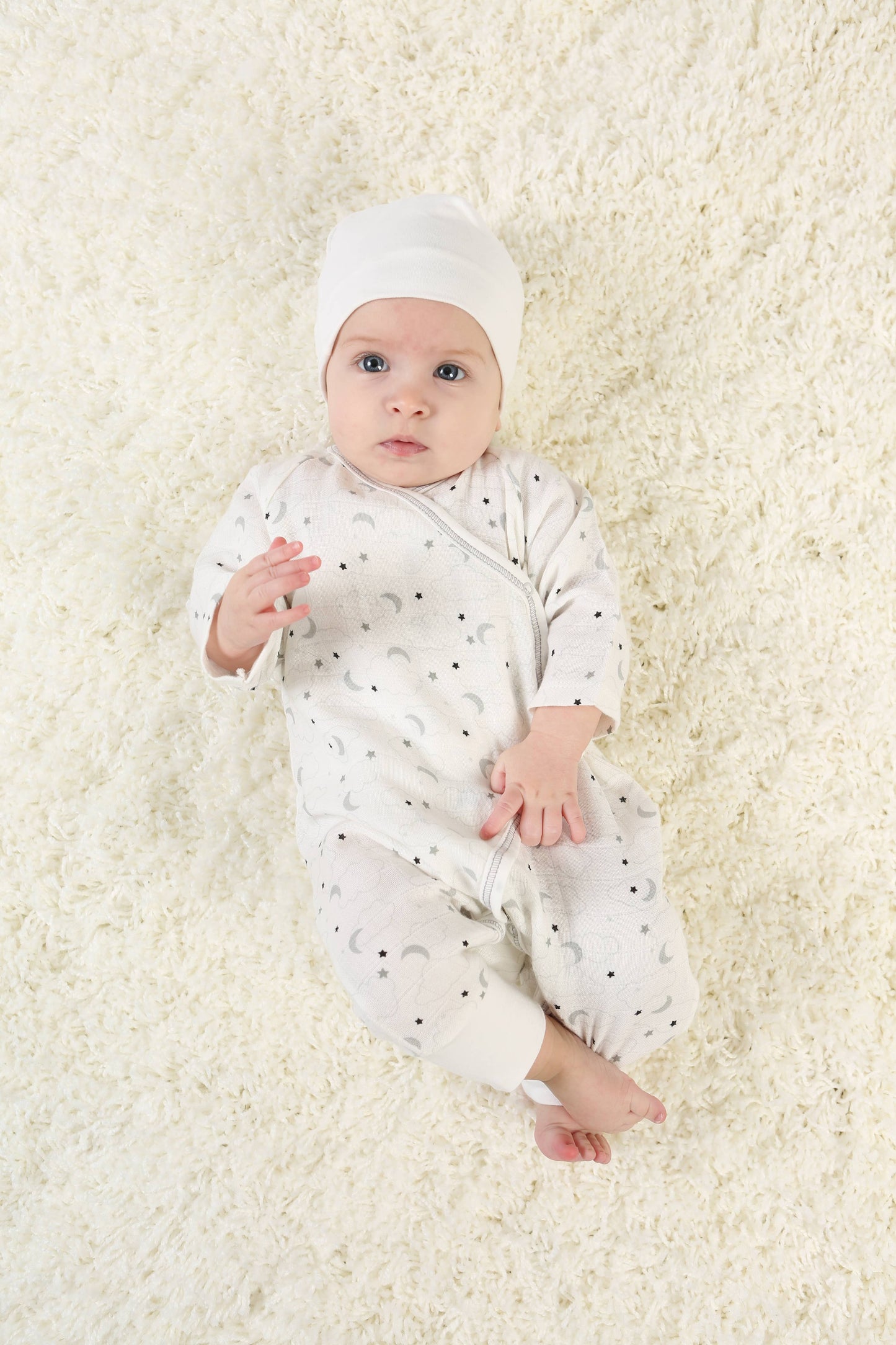 Organic Baby Muslin Starry Night Print Kimono - Grey