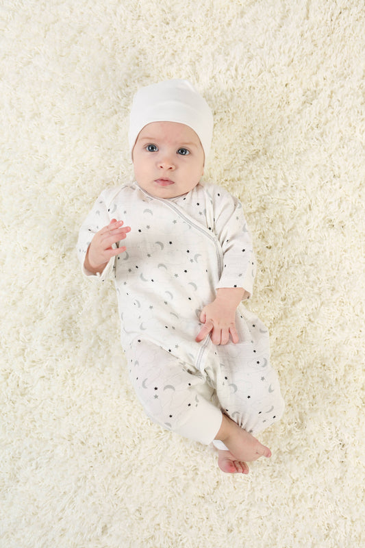 Organic Baby Muslin Starry Night Print Kimono - Grey