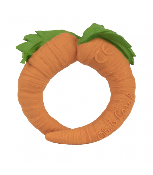 Olie and Cathy the Carrot Natural Rubber Teether Front