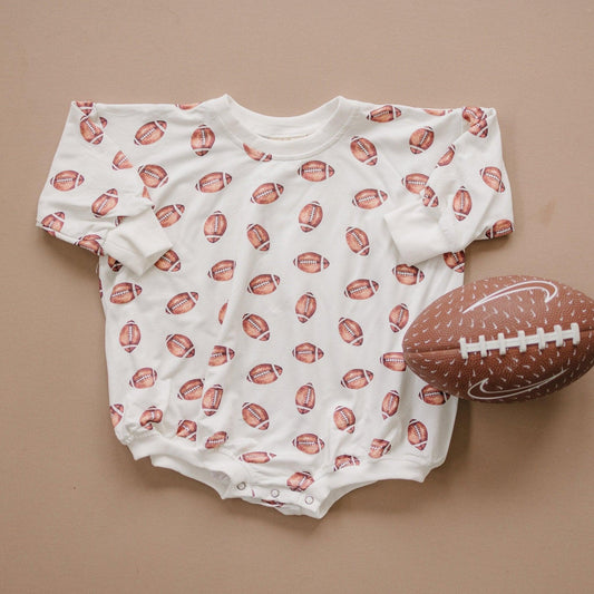 Football Print Bamboo Bubble Romper with Optional Embroidery