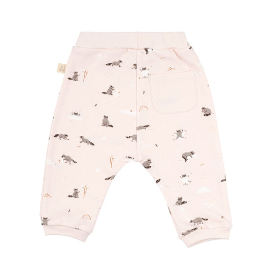 Frolicsome Raccoons Organic Cotton Pants, Pearl