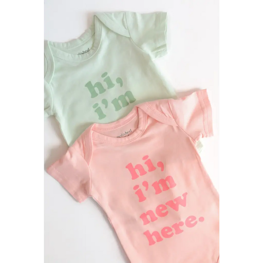 Hi, I'm New Here Pink Organic Cotton Baby Onesie