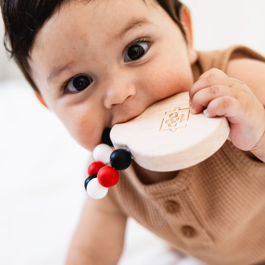 Silicone Bead Teether with Organic Cotton Bag - Ladybug | Made in the USA 🇺🇸