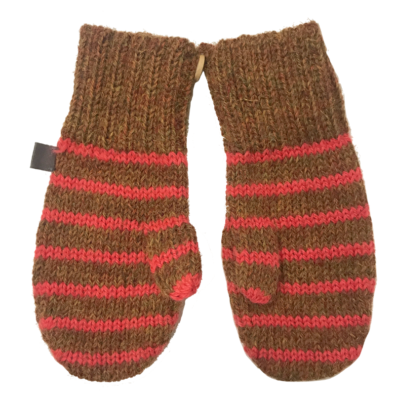 Striped Mittens, Hazel/Coral