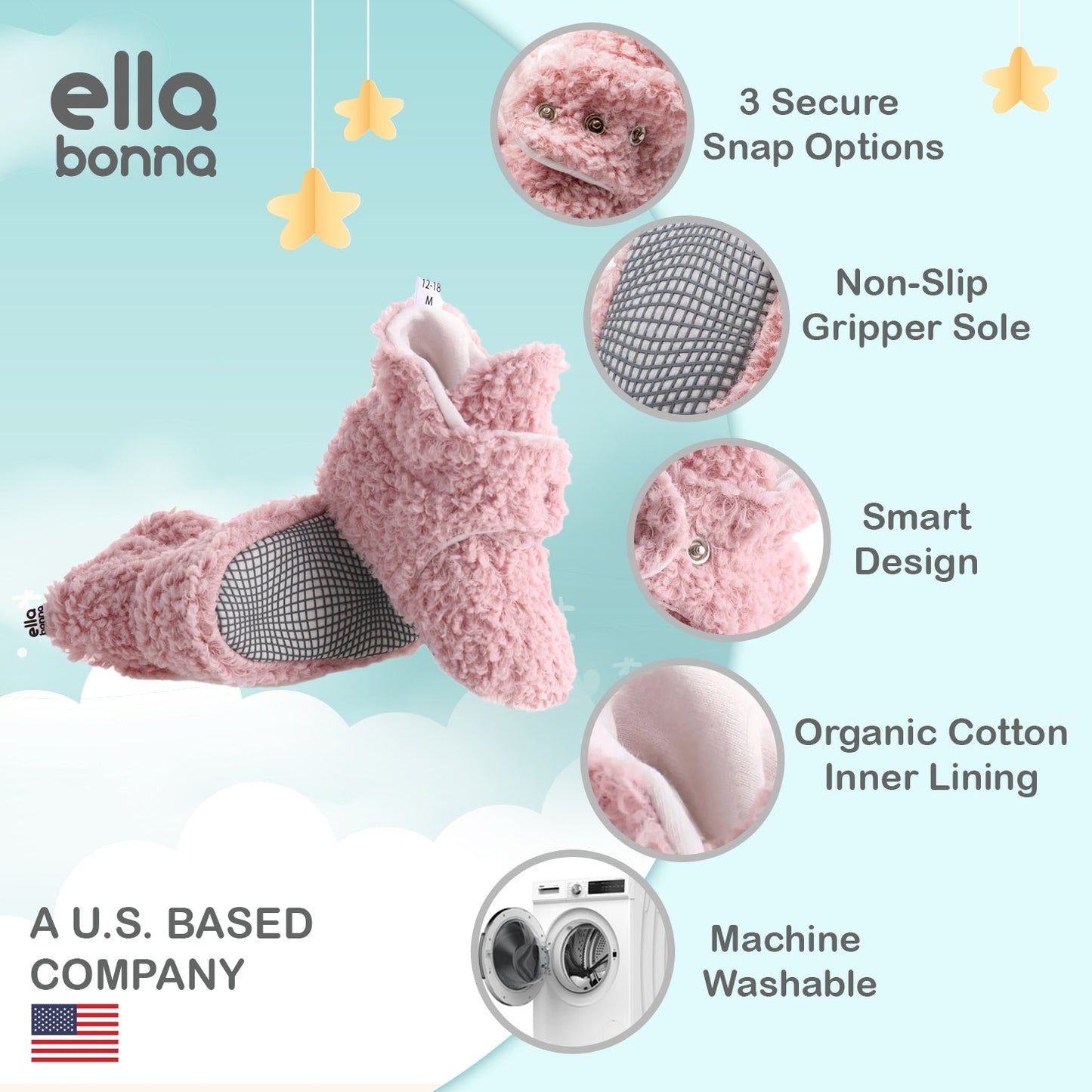 Non-Slip Sole, Organic Cotton Inner Lining,Newborn Shoes ,Tedy Booties, Off White Baby Booties