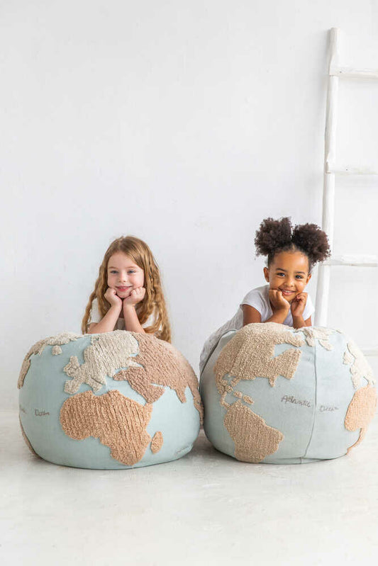 Organic Cotton World Map Pouffe Cushion