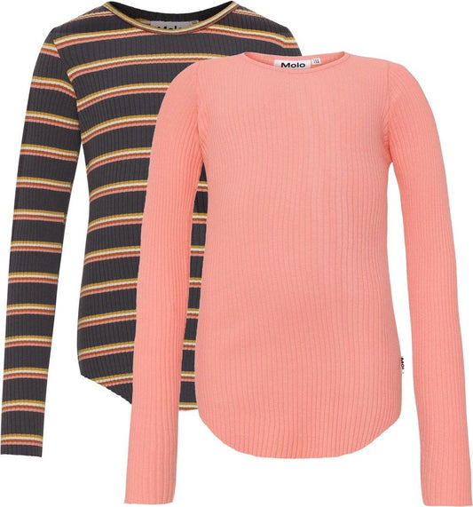 Molo Rochelle 2-Pack Long Sleeve Ribbed T-shirt, Coral Night