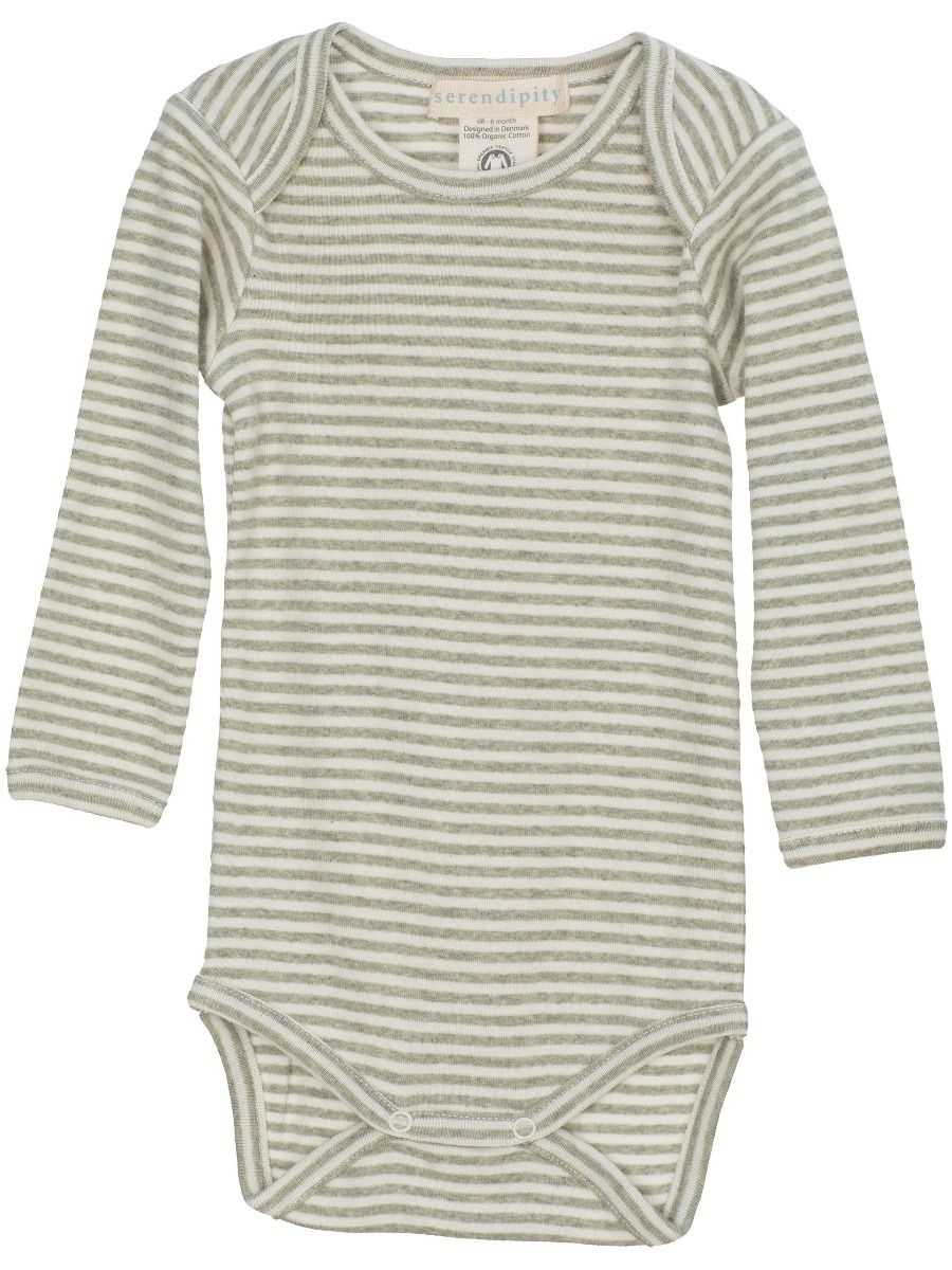Long Sleeve Bodysuit, Sage and Off-White Striped