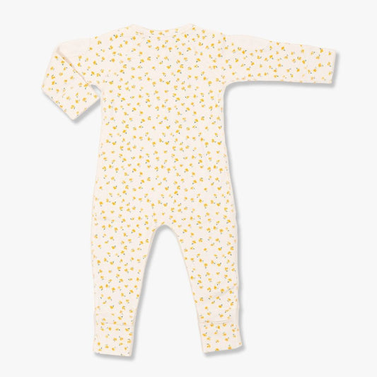 Long Sleeve Zip-up Waffle Romper, Chamomile