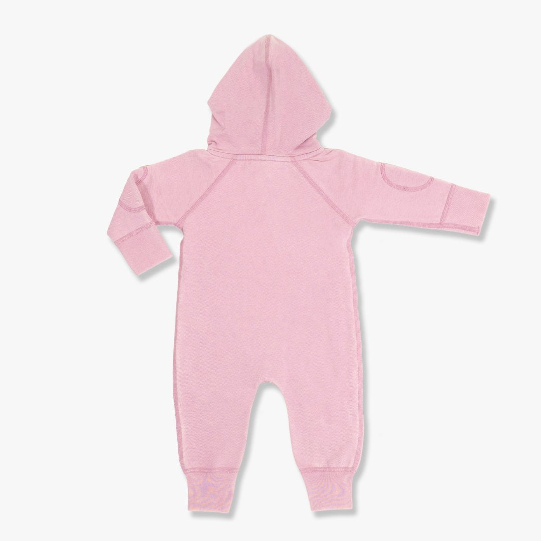 Long Sleeve Hooded Romper, Vintage Pink