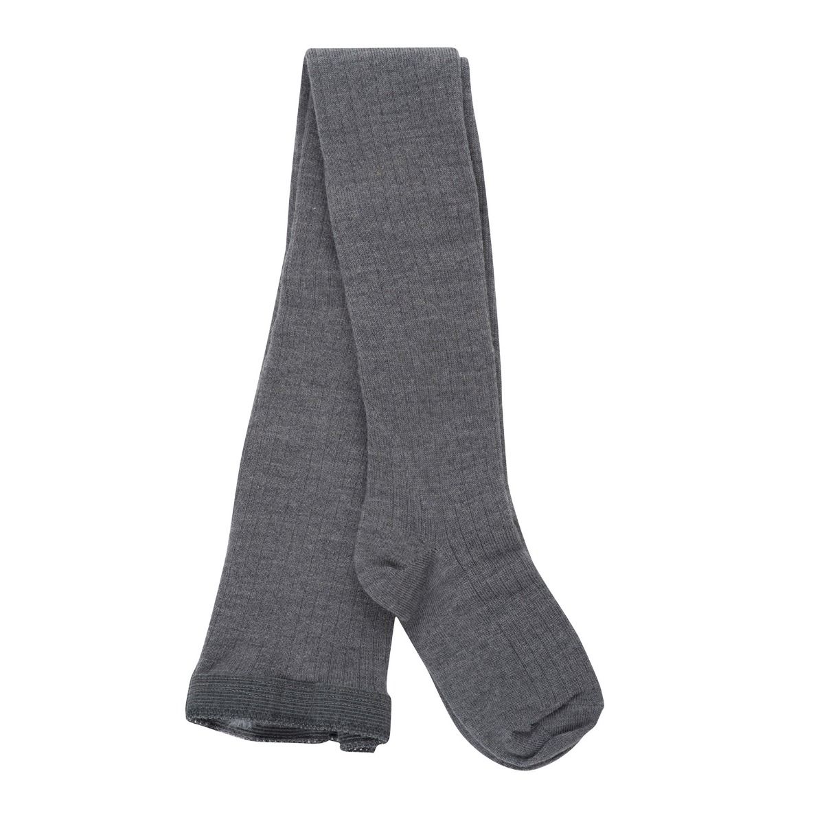Wool Ribbed Tights, Grey
