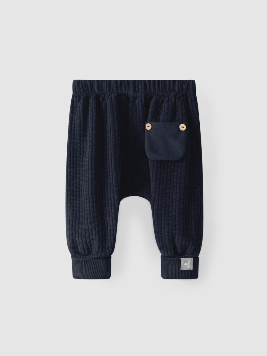 Navy Blue Corduroy Pants with Pocket