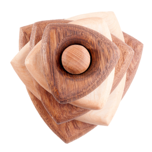 Wooden stacking toy in triangle shape from 2 types of wood