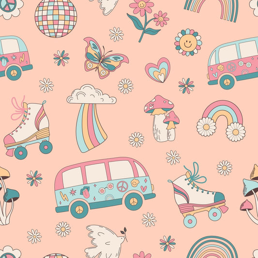 Retro Roller Skates Cap Sleeve Swirly Girl Dress