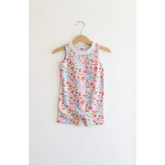 Retro Floral Organic Cotton Pocket Playsuit for Babies