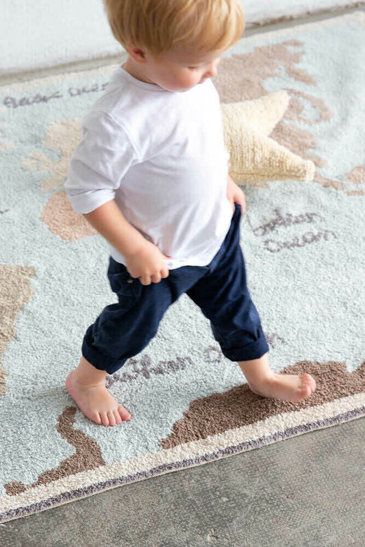 Organic Cotton Vintage Map Washable Rug