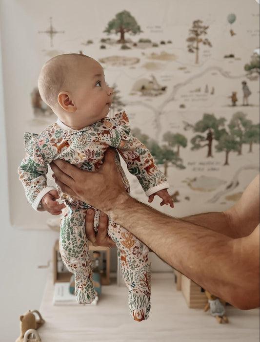 Bamboo Zipper Footie with Ruffles - Boho Woodland